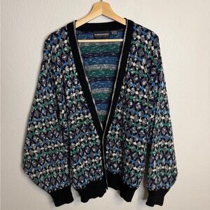 Vintage 90s Expressions Cardigan Knit Sweater Size XL Grunge